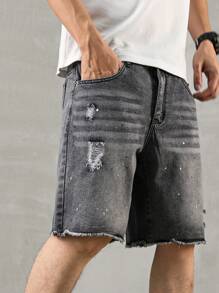 Manfinity Hypemode Men's Casual Loose Fit Distressed Pocket Hem Denim Shorts