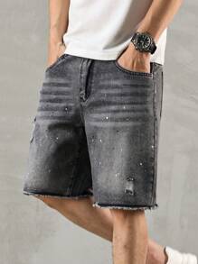 Manfinity Hypemode Men's Casual Loose Fit Distressed Pocket Hem Denim Shorts