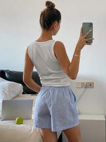 Livesso 简约纯色罗纹针织背心和罗纹短裤睡衣套装、休闲家居服、服装 - 淺灰色 - 查看 2