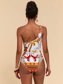 Travachic Conjunto de 2 piezas de traje de baño para mujer con hombros oblicuos y falda de natación