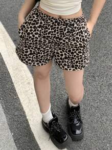 DAZY 女士休闲豹纹牛仔短裤，夏季 - 棕色 - 查看 6