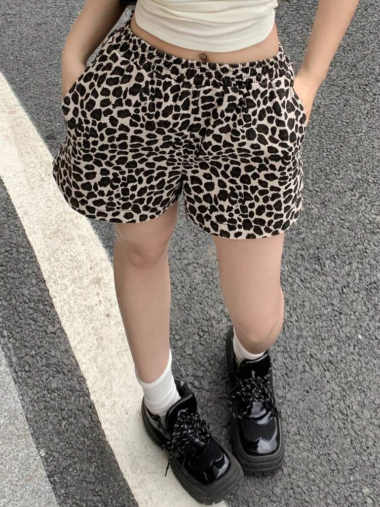 Women Leisure Leopard Print Denim Shorts, Summer Jorts