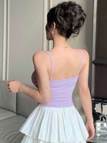 Áo ba lỗ hở vai trang trí nơ 3D cho nữ, áo crop top ôm vừa vặn - Màu tím - Xem 5