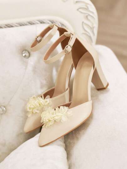 CUCCOO HITCHD White Pointed Toe Faux Pearl & Butterfly Design High Heel Pumps For Women Spring Shoes Spring Break Easter Prom Heels