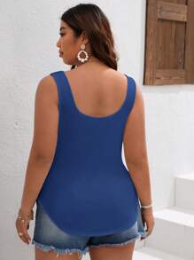 SHEIN VCAY Áo ba lỗ thiết kế chữ thập trơn cỡ lớn dành cho nữ - Xanh đậm - Xem 2