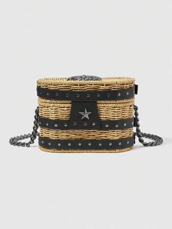 Goth Sac à épaule de style bohème pour femmes avec décoration en métal de pentagramme