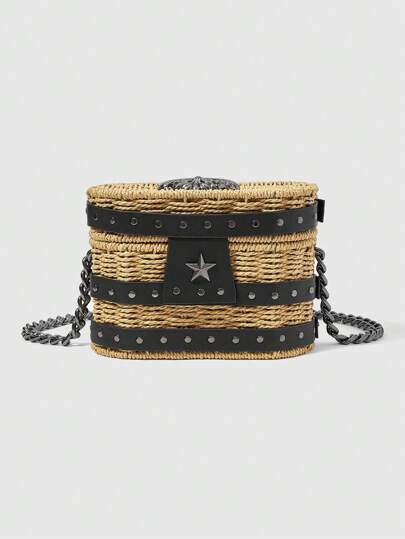 Goth حقيبة كتف نسائية ذات طراز بوهيمي مزينة بميداليات معدنية على شكل نجمة خماسية الرؤوس