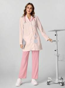 TaskEZ Simple And Fashionable Lab Coat/White Coat, Suitable For Summer - Apricot - View 6