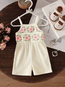 SHEIN Vintaside Kids Bộ đồ liền thân dây đeo phong cách nghỉ mát thường ngày cho bé gái mùa hè 2025 - Màu Khaki - Xem 7