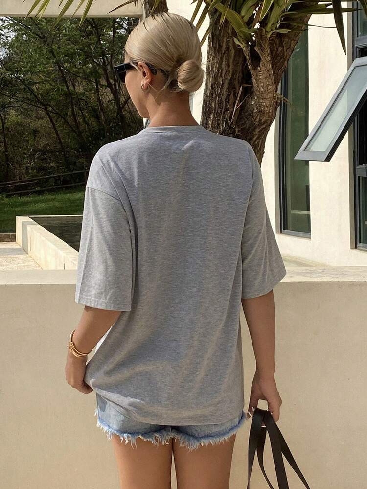 Floral & Plant Embroidered Loose Short Sleeve Casual Summer T-Shirt For Women Cute Top Oversized T-Shirt, Graphic Tee, Teacher