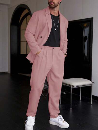 Manfinity Homme 男士商务单排扣西装外套和裤子套装，适合正式场合