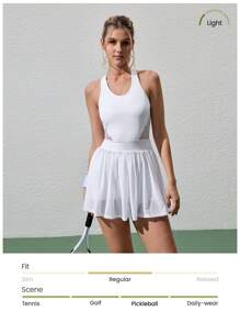 Gameset SHEIN Sport 网球运动白色网眼褶皱圆边女式运动短裤和连衣裙套装，适合户外运动服 - 白色 - 查看 4