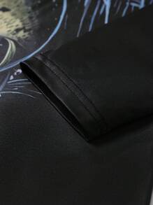 Manfinity Homme Men's Long Sleeve Casual Fishing T-Shirt - 3D Fish Print, Round Neck, Polyester, Black & Blue Gradient Tee, Ideal For Outdoor Activities