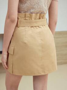 MOTF STUDIO 100%纯棉休闲高腰工装迷你裙