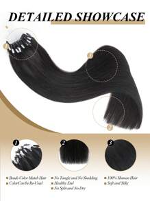 50 piezas Extensiones de cabello humano recto con micro anillos y línea de pesca, 50g de extensiones de cabello Remy de color natural para mujeres - SNatural - Ver 4