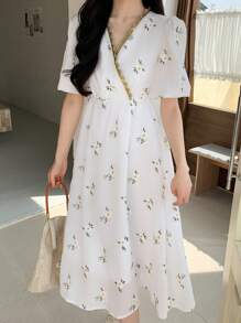 DAZY Vestido largo con mangas abullonadas bordado para mujer, primavera/verano - Blanco - Ver 4