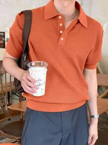 Claim Dot Men Solid Color Short Sleeve Knit Sweater, Simple And Fashionable, Suitable For Summer - Orange - View 1