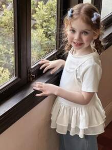 DAZY 2pcs/Set Girls Summer Casual Solid Color Short Sleeve T-Shirt & Camisole