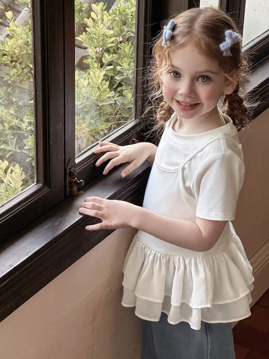 DAZY 2pcs/Set Girls Summer Casual Solid Color Short Sleeve T-Shirt & Camisole