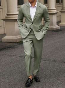 Manfinity Mode Conjunto de traje de color liso y de estilo simple para hombre, adecuado para el verano