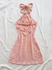 Soleia Đầm hè nữ họa tiết, cổ yếm, hở lưng, trang phục mùa hè, đầm ngắn nữ, quần áo mùa hè nữ, bộ đồ mùa hè nữ, quần áo nữ. - Màu Hồng baby - Xem 2