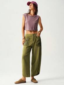 Bohemela Plus Size Casual Solid Color Knitted Loose Harem Wash Pants,Vintage