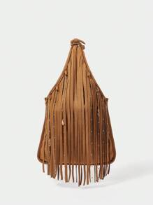 SHECARRY 休闲复古流苏装饰手提包和单肩包