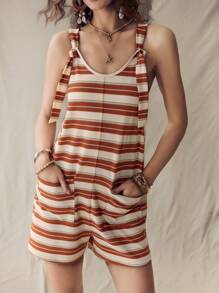 SHEIN LUNE 波西米亚风西部夏季节日女士可调节肩带双口袋夏季宽松休闲连体衣