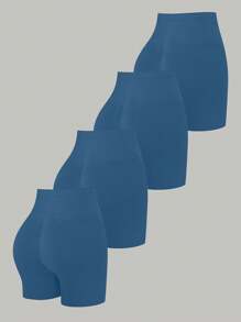 Calvaya Plus Size Solid Color Leggings, Fashionable For Summer - Blue - View 4
