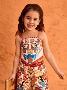 Travachic KIDS Young Girl Cute Floral Print Racerback Tank Top, Summer Vacation - Apricot - View 1