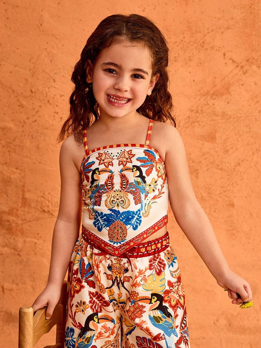 Travachic KIDS Young Girl Cute Floral Print Racerback Tank Top, Summer Vacation - Apricot - View 1