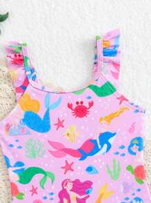 SHEIN Baby Girls Floral Print Ruffled Hem Swimsuit Beach Outfit - Multicolor - View 4