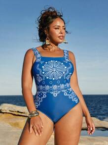 Travachic Plus Size Women's Floral Print One-Piece Swimsuit + Cover Up Skirt 3-Piece Beachwear Set Country Concert Outfit