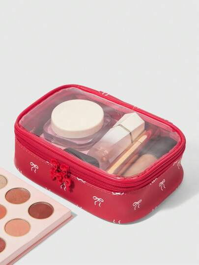 Kawaii Cute Butterfly Print Transparent Patchwork Travel Organizer Pouch,Portable Makeup Cosmetic Storage Bag