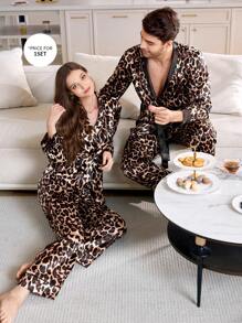 Gentleman British Leopard Print Satin Men's Pajama Set - Multicolor - View 1