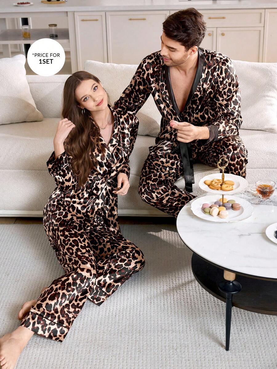Gentleman British Leopard Print Satin Men's Pajama Set - Multicolor - View 1
