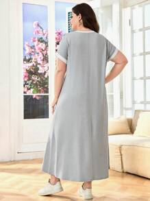 SHEIN Lacomfia Plus Size Striped Print Round Neck Casual Short Sleeve Dress, Suitable For Summer - Multicolor - View 2