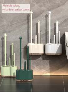 SHEIN 4pcs Toilet Brush Set, Wall-Mounted Bathroom Cleaning Brush With No Dead Ends, Four-In-One Light Luxury Toilet Cleaning Brush Holder, Bathroom Cleaning Tool, Bath Accessories Bathroom Decor Summer