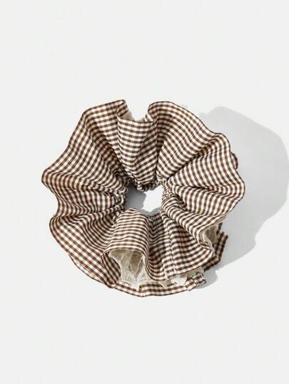 Maija Lace Plaid 4-Layer Ruffle Large Hair Scrunchie, Oversized Donut Hair Bun Holder Hair Accessories Hair Ties Ponytail Holders Hair Elastics Hair Rubber Bands Scrunchies Hair Rope Elastic Hair Tie