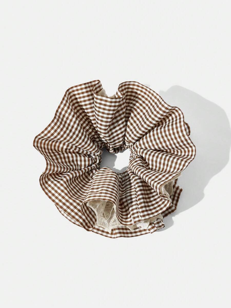 Maija 蕾丝格子四层荷叶边大发圈，超大甜甜圈发髻夹发饰发圈马尾辫夹发圈橡皮筋发圈发绳弹性发圈