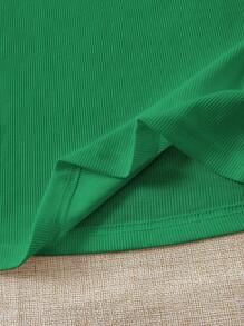 SHEIN VCAY Plus Size Vacation Casual Solid Color Cap Sleeve T-Shirt - Green - View 4