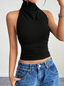 Women's Solid Color Minimalist Sleeveless Tank Top, Suitable For Summer