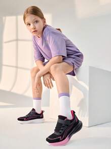 JNSQ 1 paar veelzijdige, casual, comfortabele, zachte, ademende veterschoenen voor alle wedstrijden, tweekleurige roze en zwarte sneakers voor meisjes, sportschoenen voor de start van het schooljaar