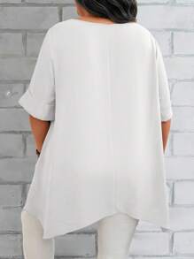 EMERY ROSE Damen Große Größen Sommer Blau Rundhals Kurzarm Doppeltasche Locker Lässig Mutter Shirts Damen Sommer Shirts