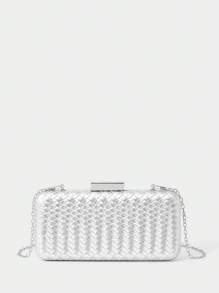 SHECARRY Túi đeo vai Clutch vàng vỏ cứng dệt cho nữ dự tiệc, tiệc tối - Bạc - Xem 6