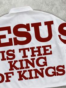 Manfinity EMRG Áo sơ mi ngắn tay in khẩu hiệu Chúa Jesus thường ngày - trắng - Xem 2
