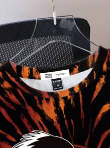 Black Jack X SHEIN Men Tie Dye Orange & Black Cartoon & Letter Graphic Round Neck Short Sleeve Summer T-Shirt