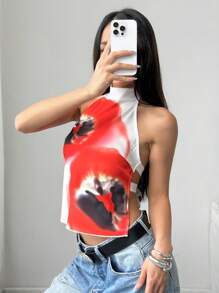 SHEIN EZwear 女士性感露背吊带花卉印花背心，夏季 - 彩色 - 查看 4