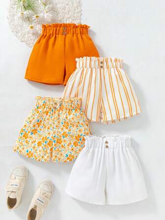 SHEIN 4pcs/Set Young Girl' Simple & Versatile Casual Shorts For Summer, School, Campus, College