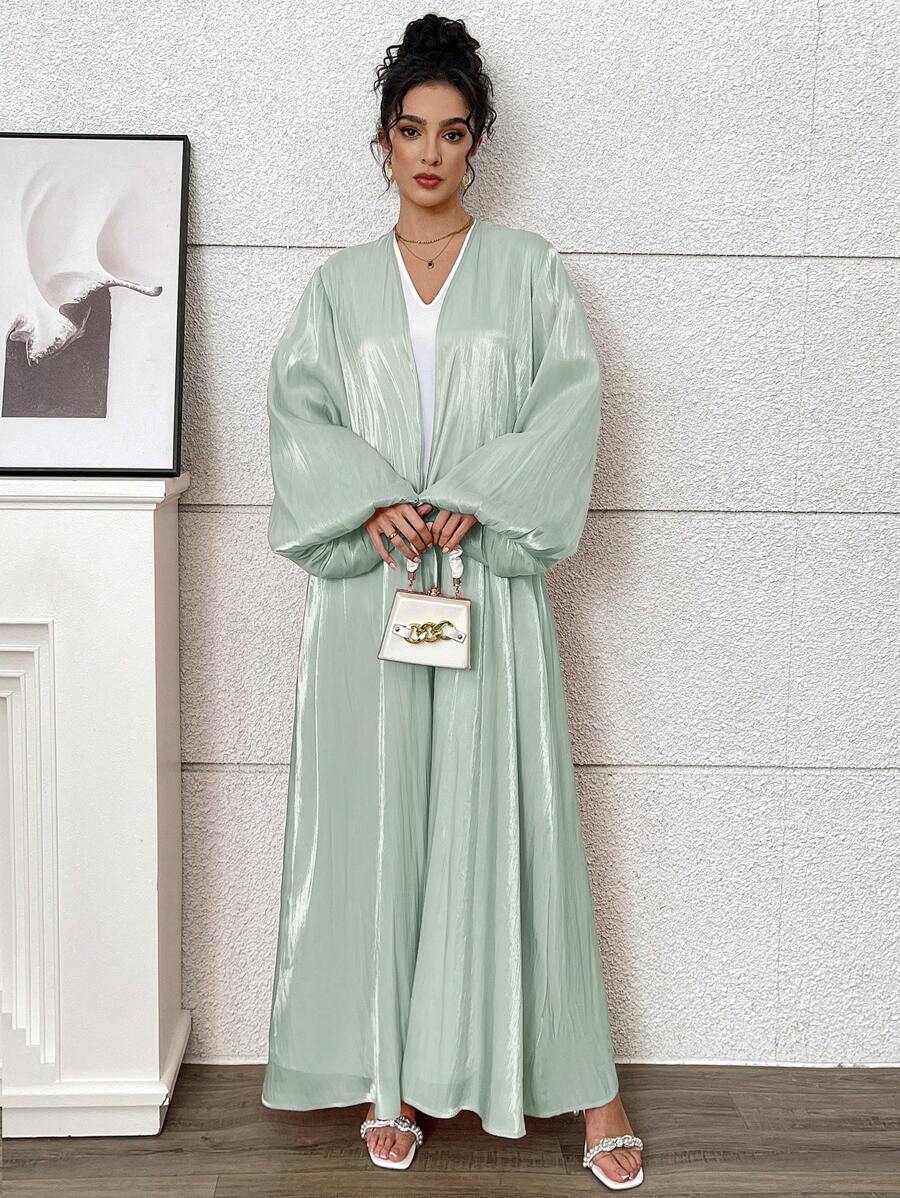 Yasmyna Mint Blue Semi-Sheer Woven Fabric Maxi Abaya With Long Sleeves And Belted Details For A Modest Style, Robe - Mint Blue - View 1
